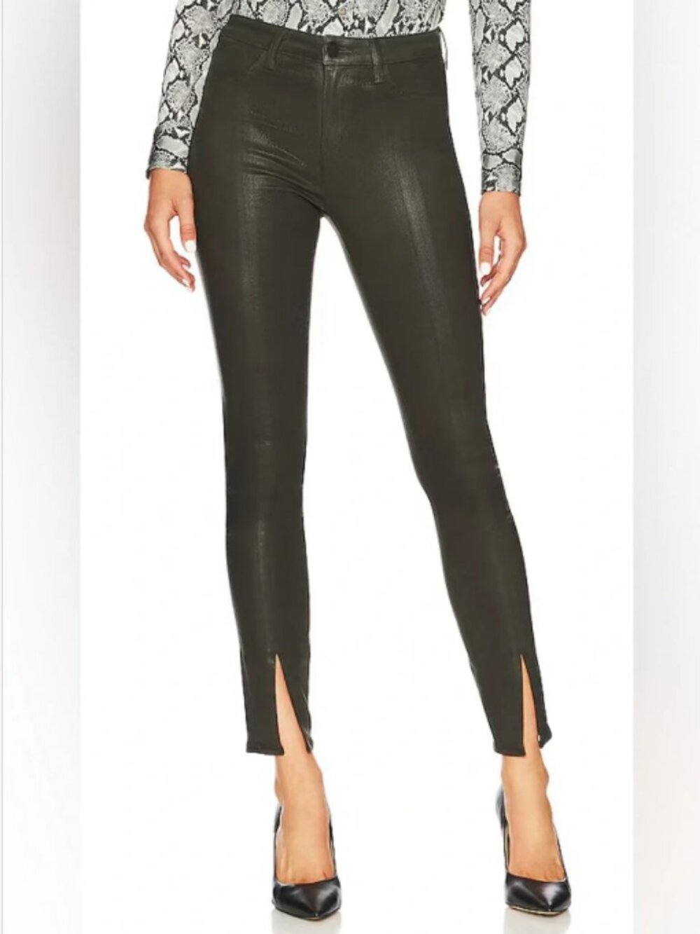 L'Agence Womens Size 27 Jyothi High Waist Skinny Jeans Black Coated Noir